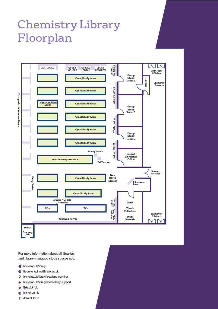 A map showing bookable study spaces in the Chemistry library